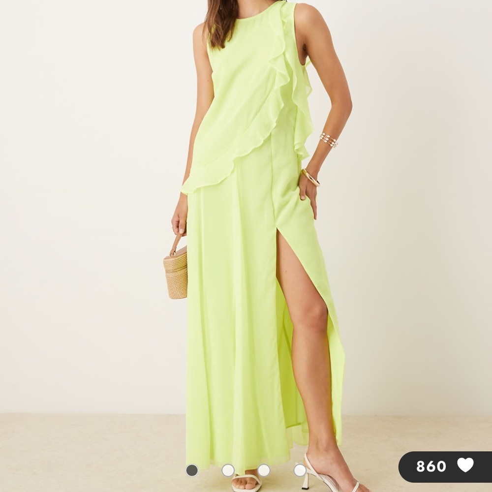 Sleeveless Lime Ruffle Maxi Dress ASOS NWT